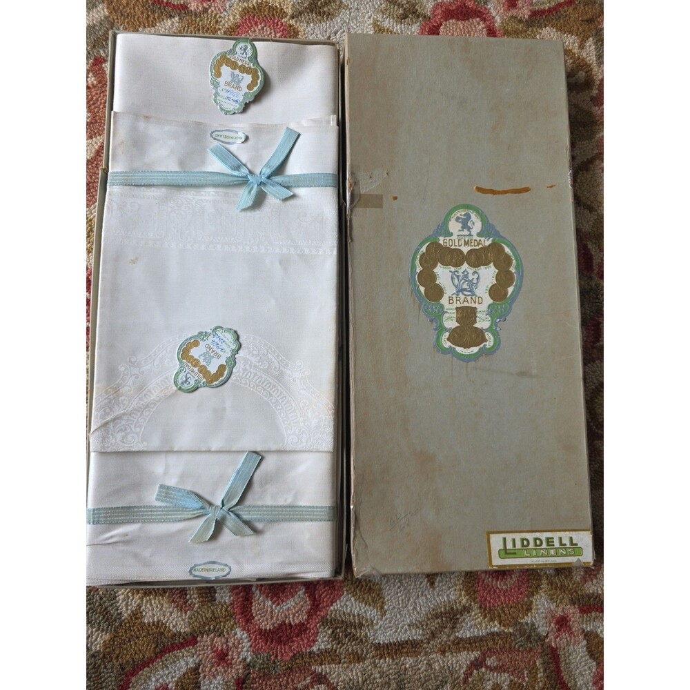 Vintage Irish Linen Tablecloth + Napkins – Liddell - H H Damask – New Old Stock